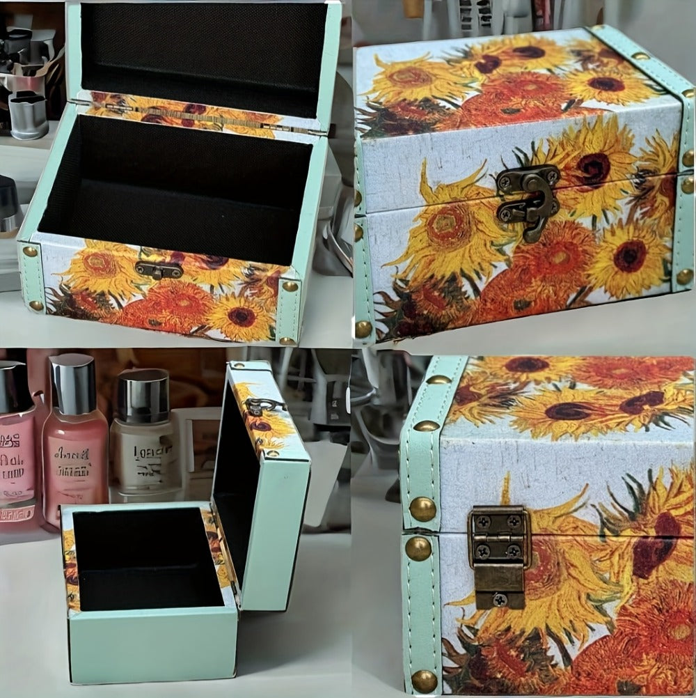Wooden Storage Box with Lid Vintage Floral Design, Dust-Proof Decorative Trinket Box for Tabletop Jewelry Keepsake Organization