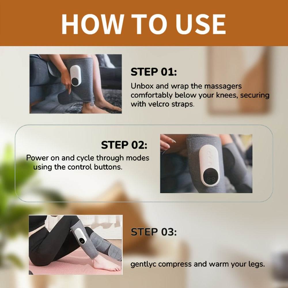 Compression Leg Massager Rechargeable - 2000mAh USB Portable Calf Thigh Knee Massager with 3 Intensity Levels for Home or Salon Spa Use