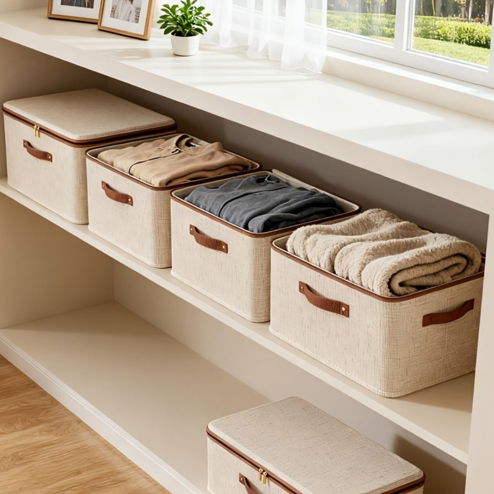 Two-Pack Foldable Fabric Storage Bins with Zipper Lids, Side Handles and Five Size Options