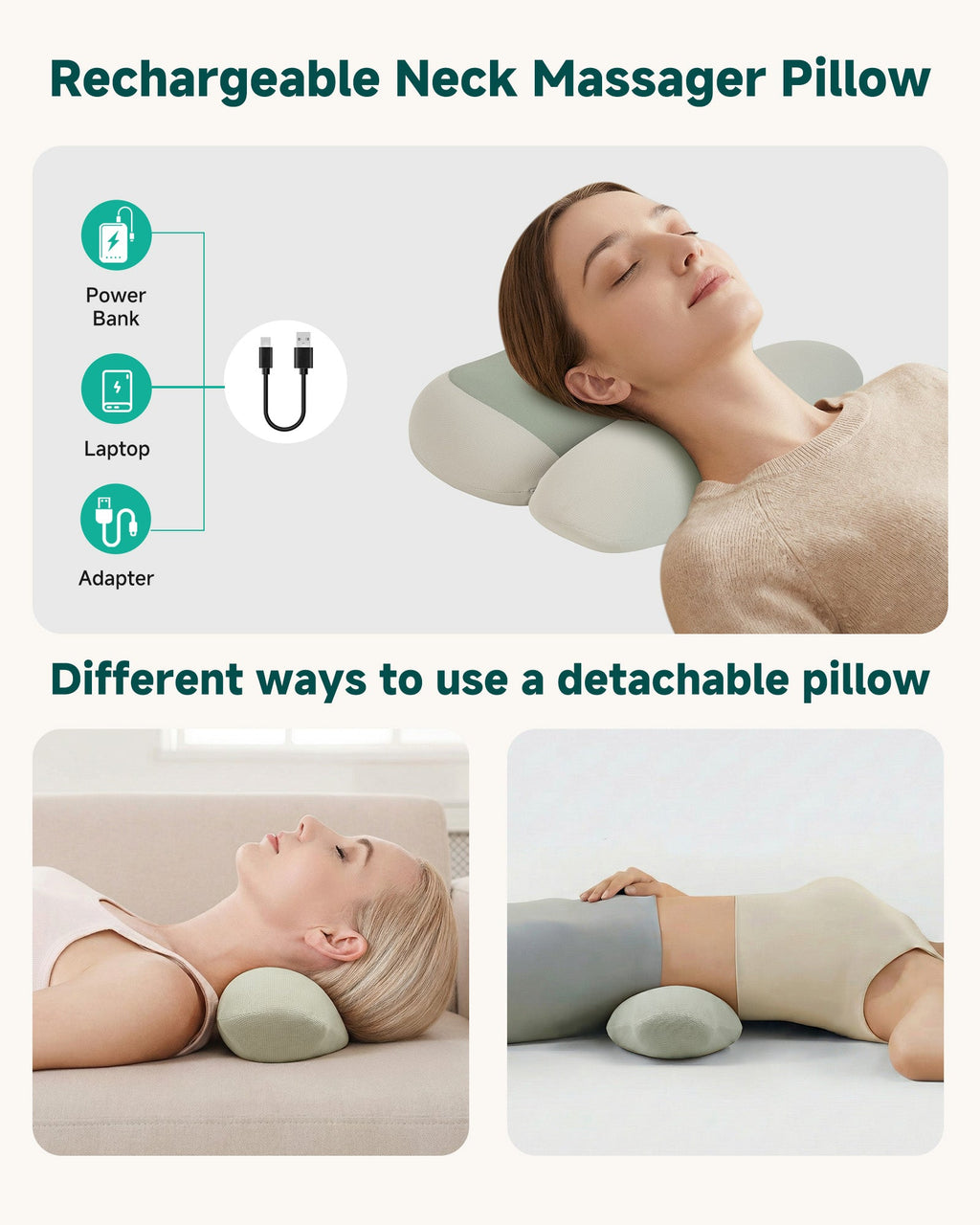 2026 Cordless Neck Massager with Heat, Remote Control Cervical Traction Massage Pillow