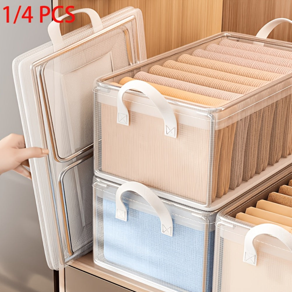 26L Foldable Storage Box Set with Steel Frame, Clear Panels and One- or Four-Piece Options