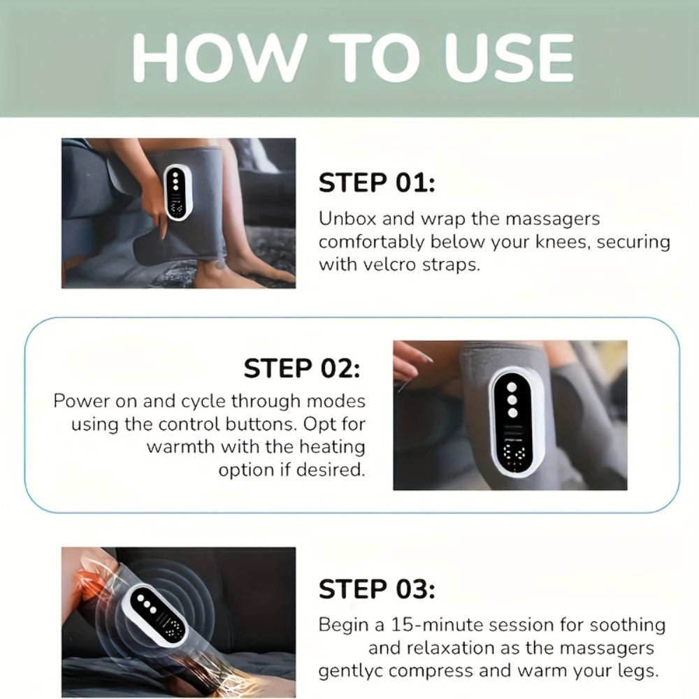 Compression Leg Massager Rechargeable - 2000mAh USB Portable Calf Thigh Knee Massager with 3 Intensity Levels for Home or Salon Spa Use