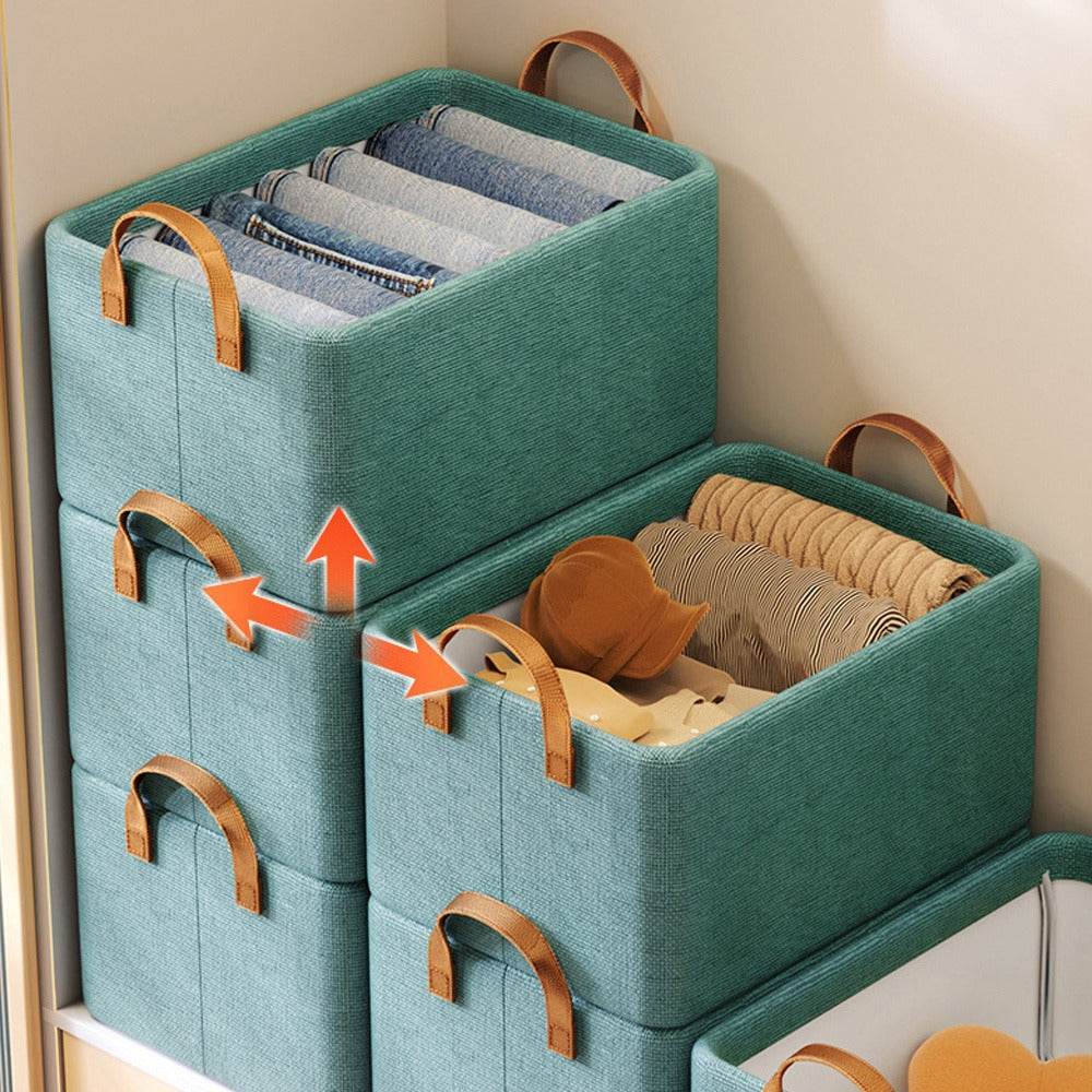 Six-Pack Foldable Fabric Storage Boxes with Clear Lids, Handles and Green, Beige or Gray Color Options