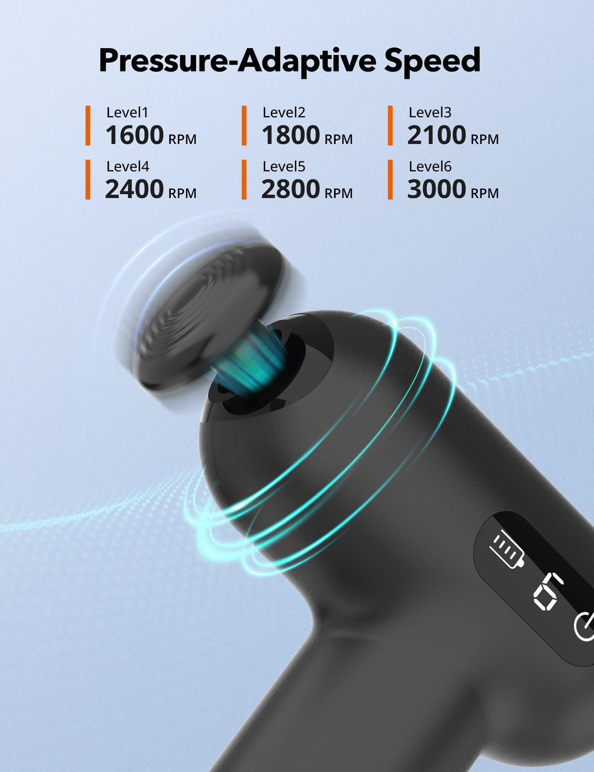 Taotronics Massage Gun, Deep Tissue Percussion Muscle Massager Handheld Cordless Back Massager with 6 Speeds and 4 Heads(Black) wm