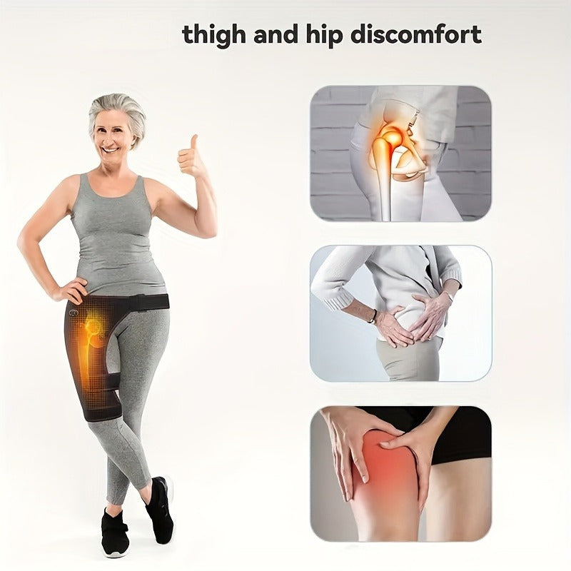 Heated Hip Massager with USB Electric Heat & Vibration – Compression Hip Groin Thigh Support Wrap for Spine & Anti-Cold Warmth