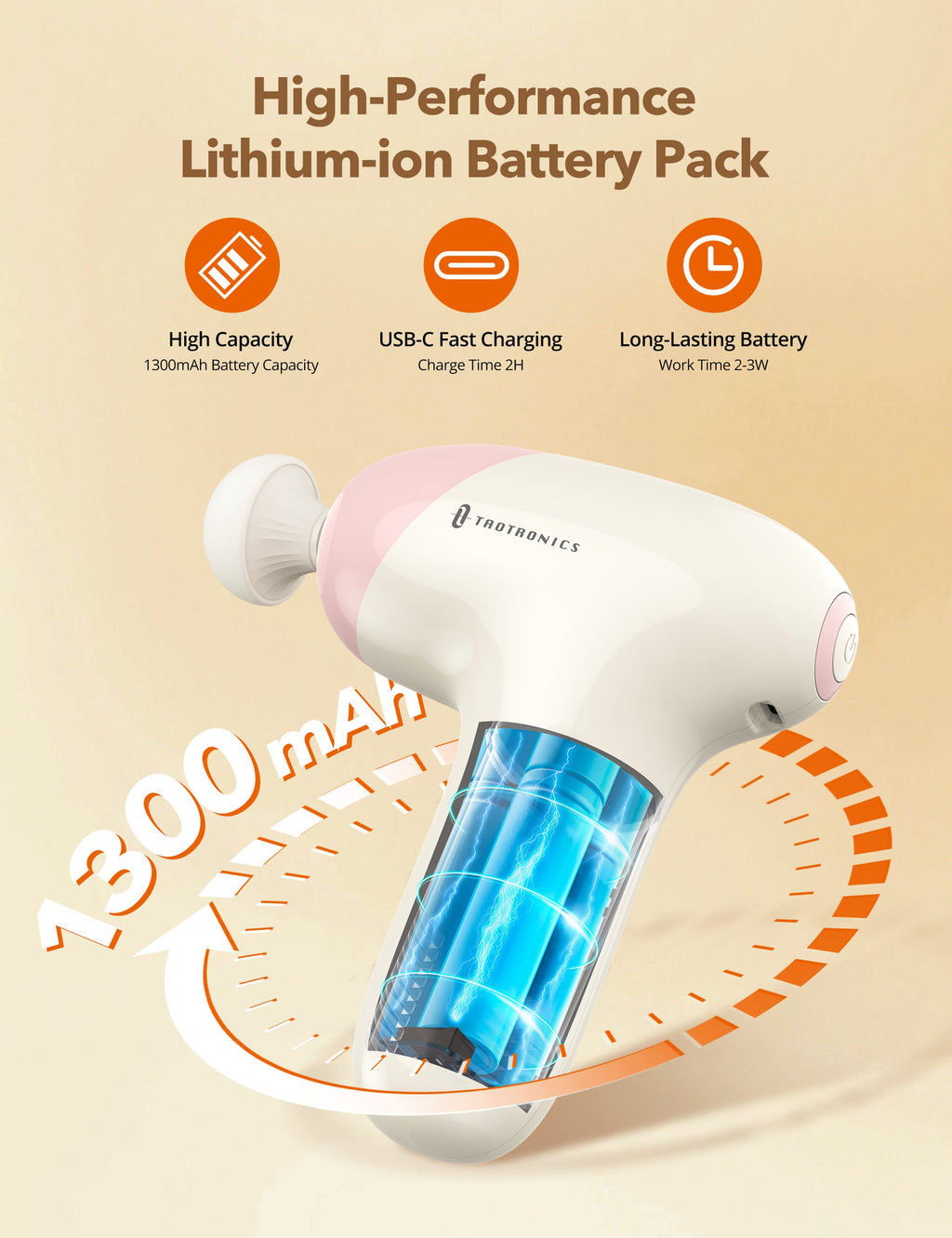 TaoTronics TT-PCA007 Mini Massage Gun, Portable Full Body Massager for Everyday Muscle Relief