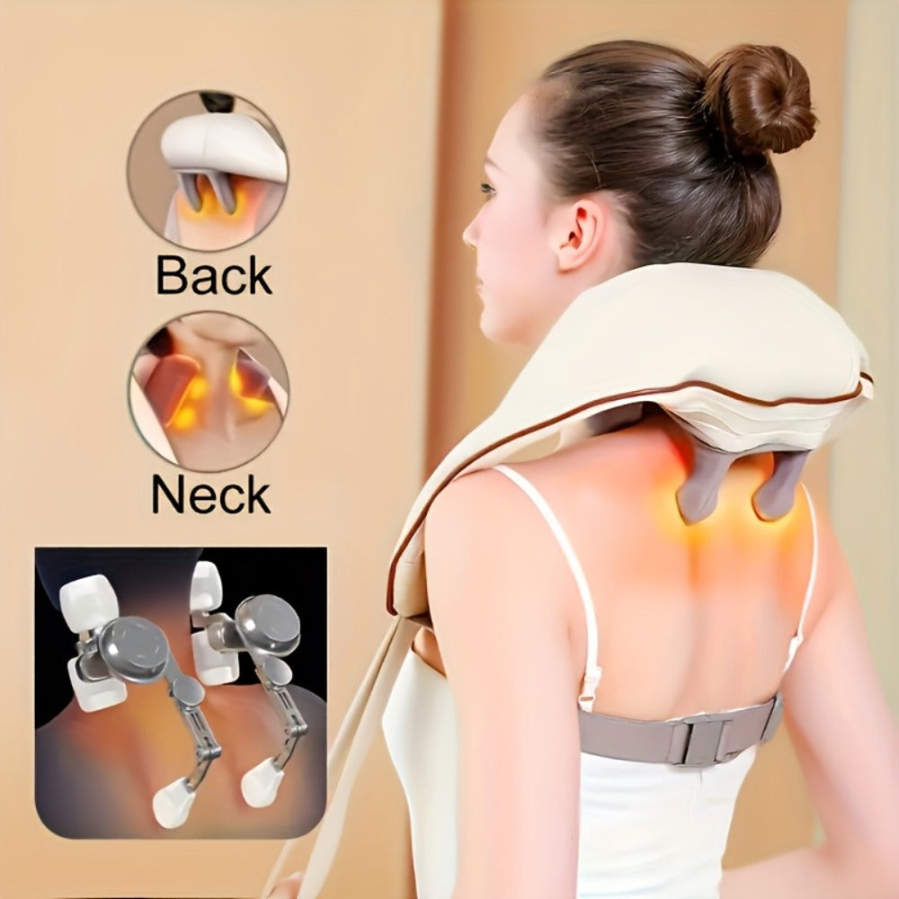 Neck Massager Shiatsu with Heat – 6-Node Deep Kneading Wireless Massager for Neck, Shoulders & Trapezius Muscles | Hands-Free Electric Neck & Shoulder Massager with Heating Function