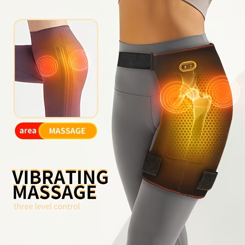 Heated Hip Massager with USB Electric Heat & Vibration – Compression Hip Groin Thigh Support Wrap for Spine & Anti-Cold Warmth