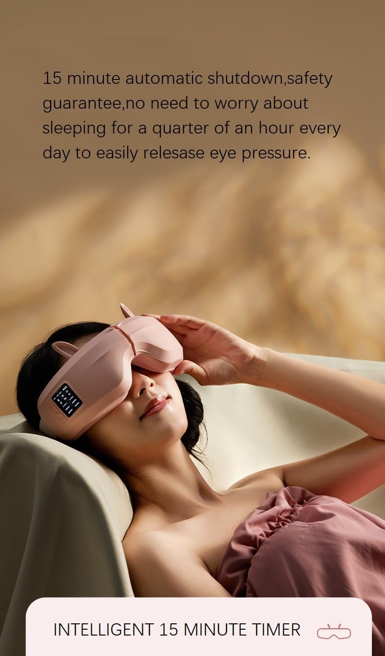 Eye Massager with Airbag Kneading,Constant Temperature Hot Compress, Multi-Frequency Vibration and Bluetooth Music (Rabbit-Pink, Large)