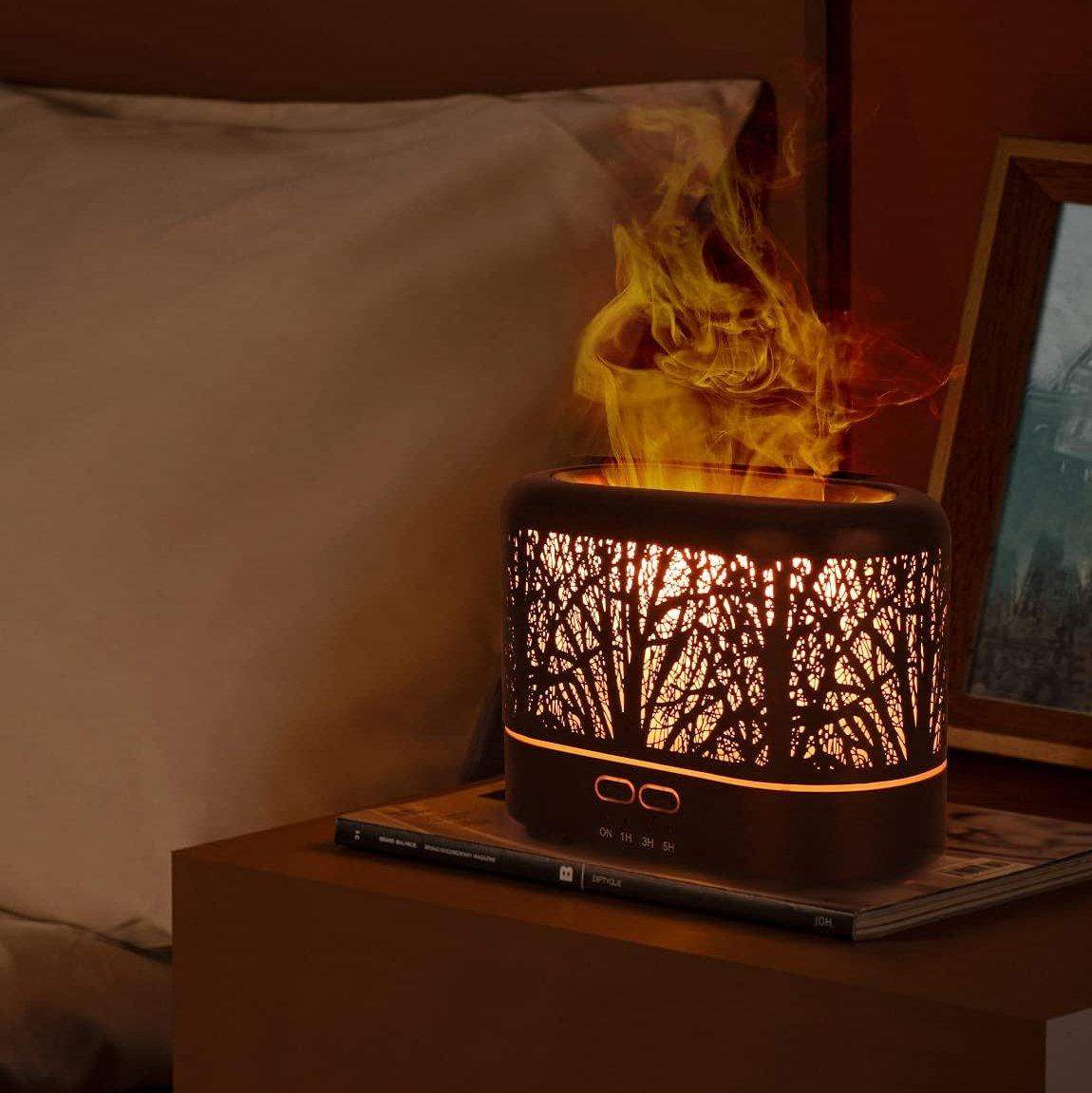 Forest Flame Ultrasonic Humidifying Essential Oil Diffuser – 200ml, Wood-Inspired Design, Under 35dB