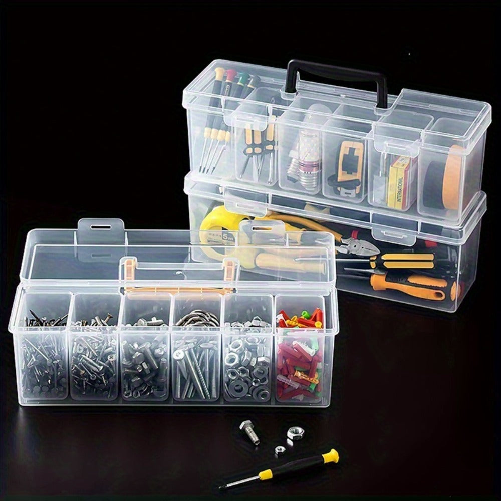 14-Piece Clear Parts Storage Organizer Set with Two Large Handled Boxes and 12 Small Divider Boxes