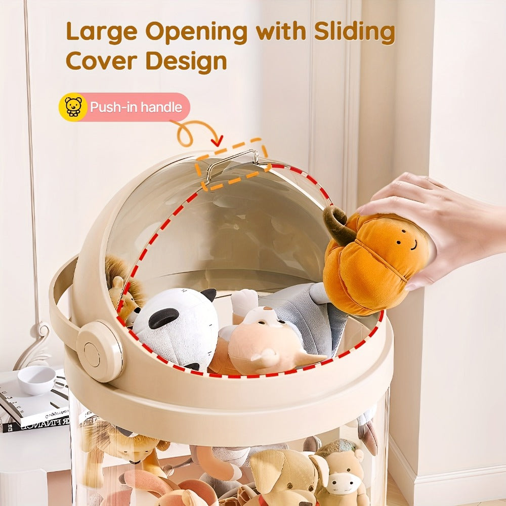 Stackable Round Stuffed Animal Storage Box with Lid for Entryways, Bedrooms and Living Spaces