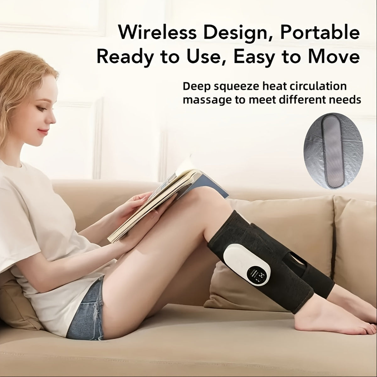 Air Compression Leg Massager, Cordless Calf & Foot Massager with 3 Intensity Levels for Legs, Thighs