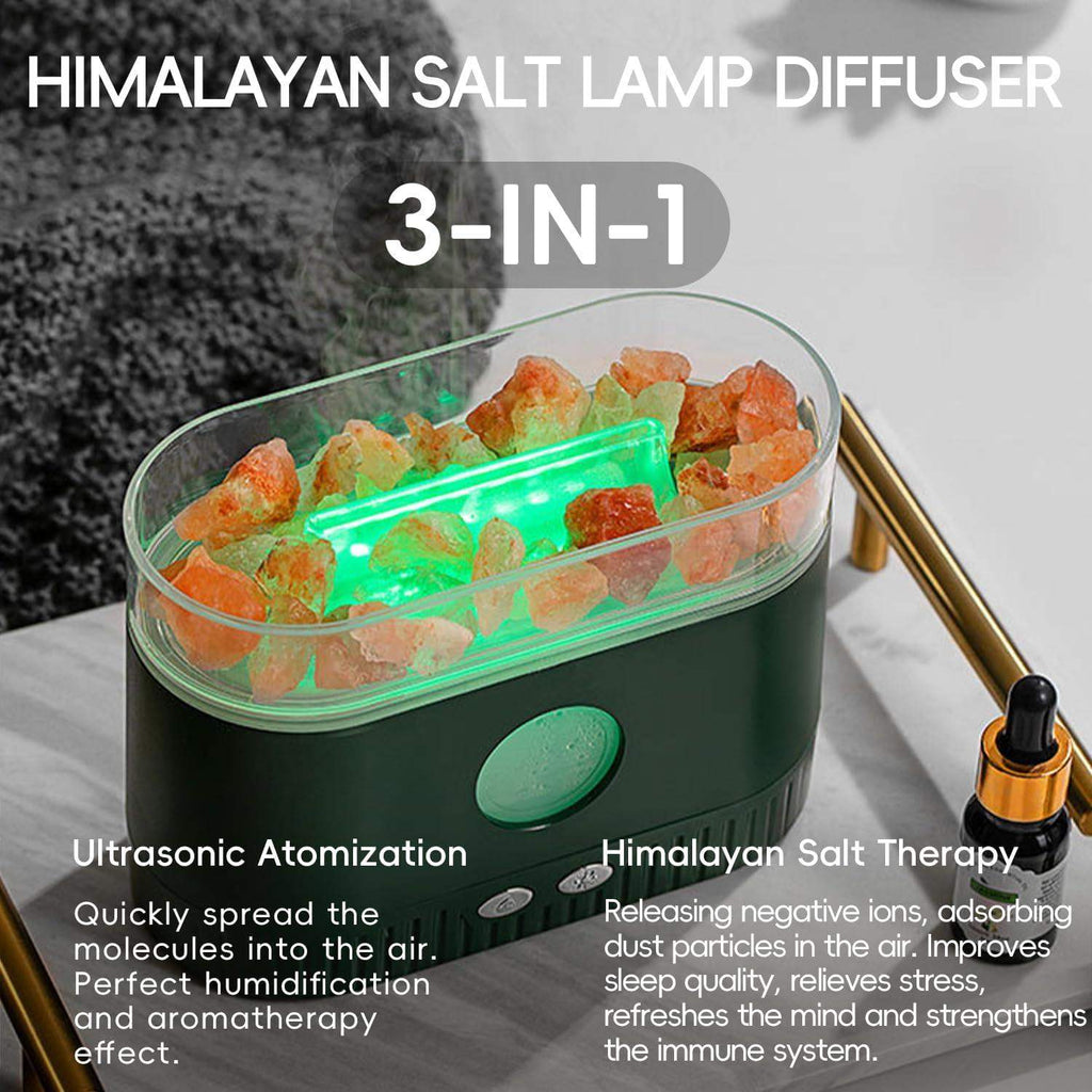 Himalayan Salt On Top Lamp Flame Ultrasonic Humidifying Essential Oil Diffuser – 200ml, 8-Hour Runtime, 10 LED Modes