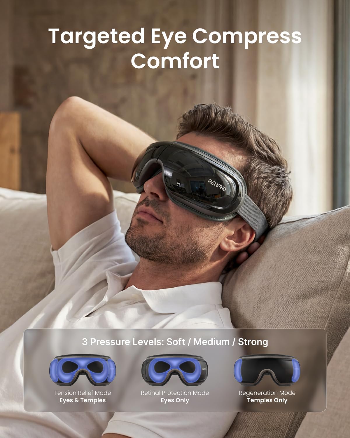 RENPHO Eyeris 3 Eye Massager with Heat and Cooling, Massaging Eye Mask | Voice Control, Vibration & Compression Massager for Dry Eyes & Head Tension, FSA Eligible HSA, Gifts for Women & Men