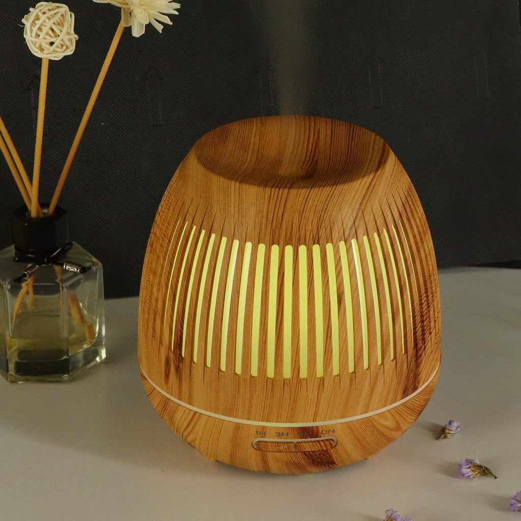 Wood Grain Drum Ultrasonic Humidifying Essential Oil Diffuser – Artisan Design, Net Ventilation, LED