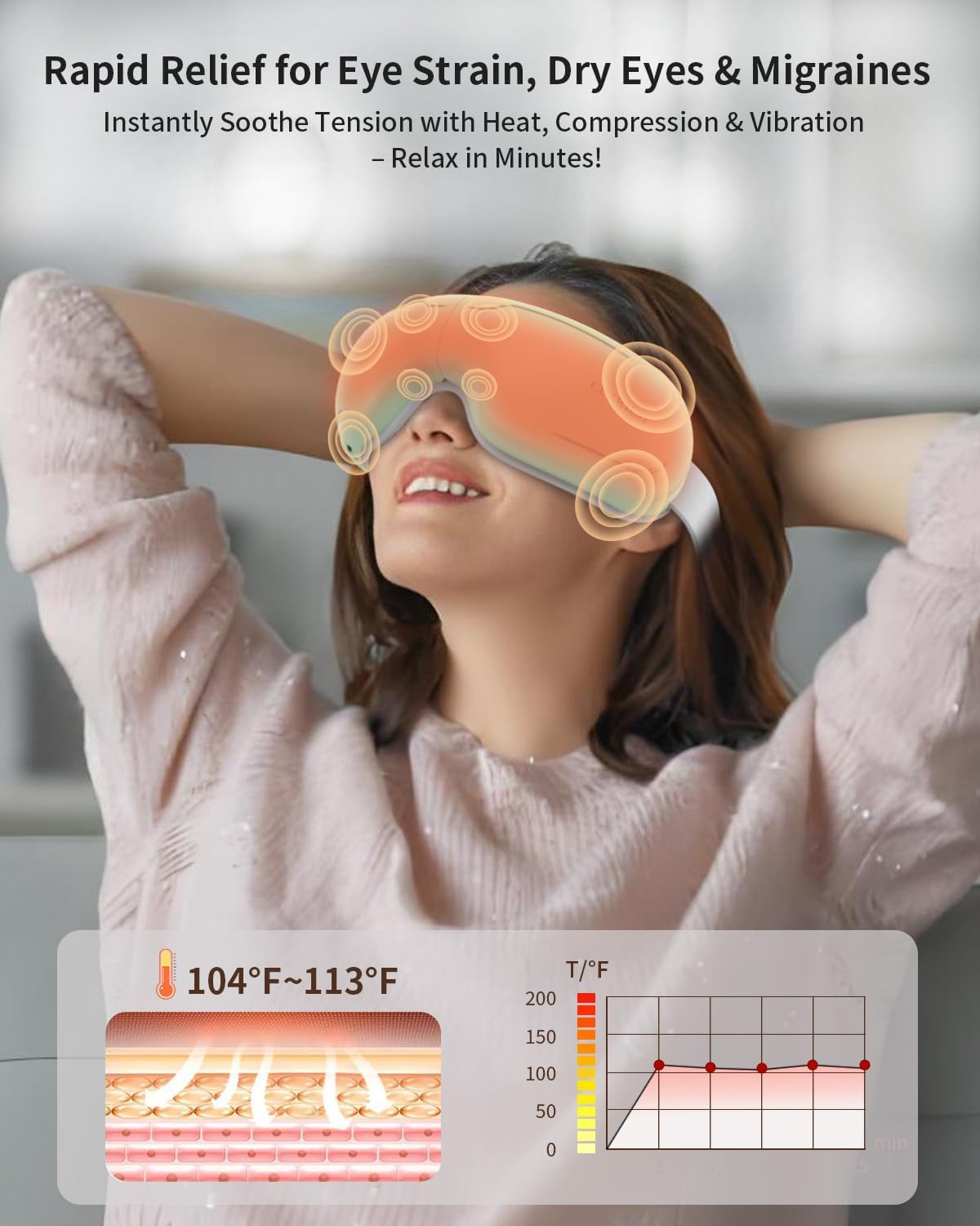 Eye Massager with Heat and Compression - Avocado Green Heated Eye Mask with Vibration, Bluetooth Music, 6 Modes, Rechargeable 1200mAh Battery for Eye Strain, Dry Eyes, Migraines Relief