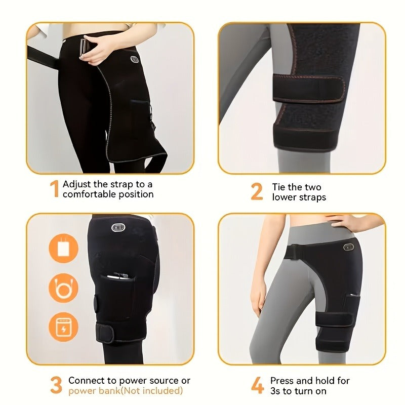 Heated Hip Massager with USB Electric Heat & Vibration – Compression Hip Groin Thigh Support Wrap for Spine & Anti-Cold Warmth