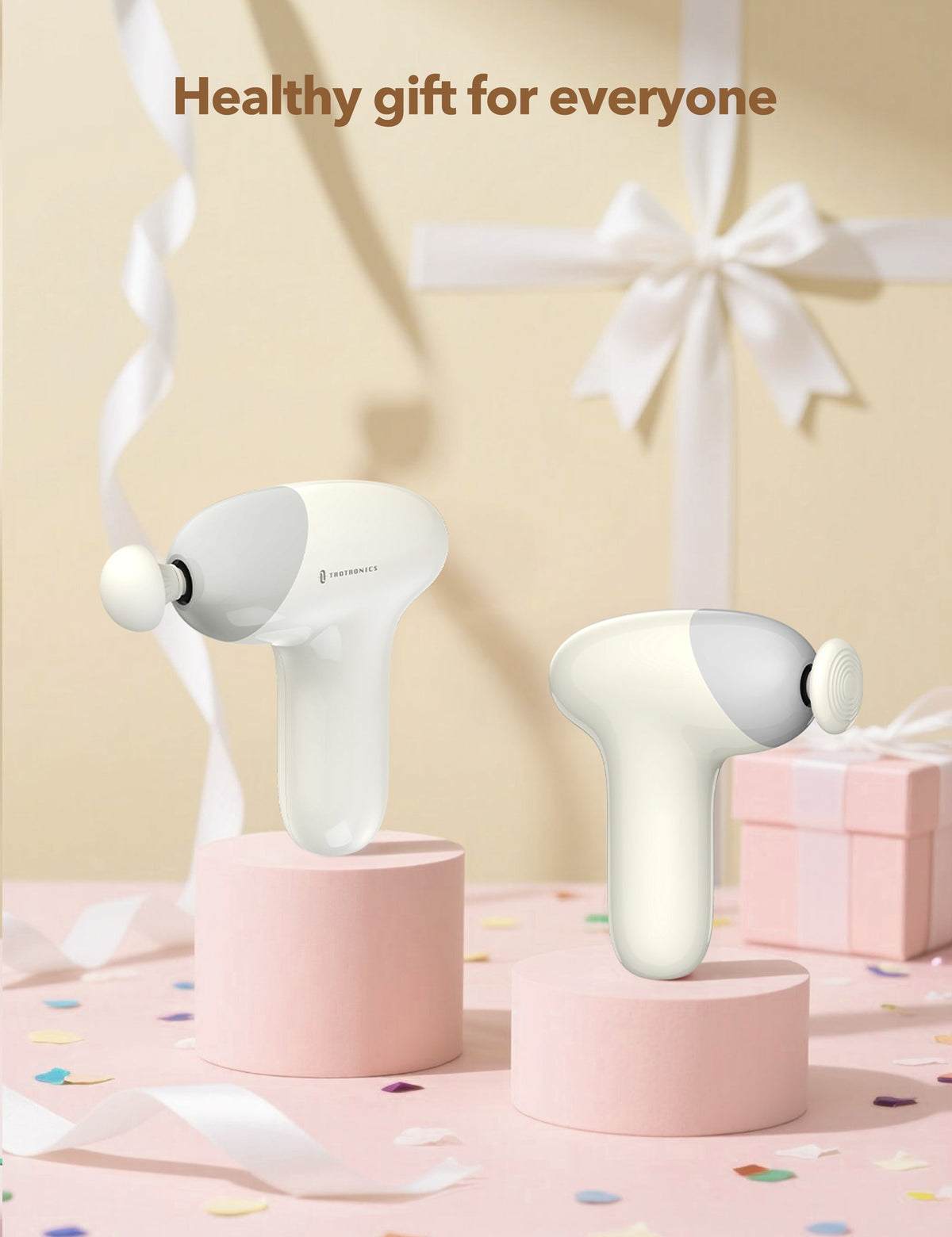 Massage Gun, Deep Tissue Percussion Muscle Massager Handheld Cordless Back Massager with 5 Speeds and 4 Heads(White) wm