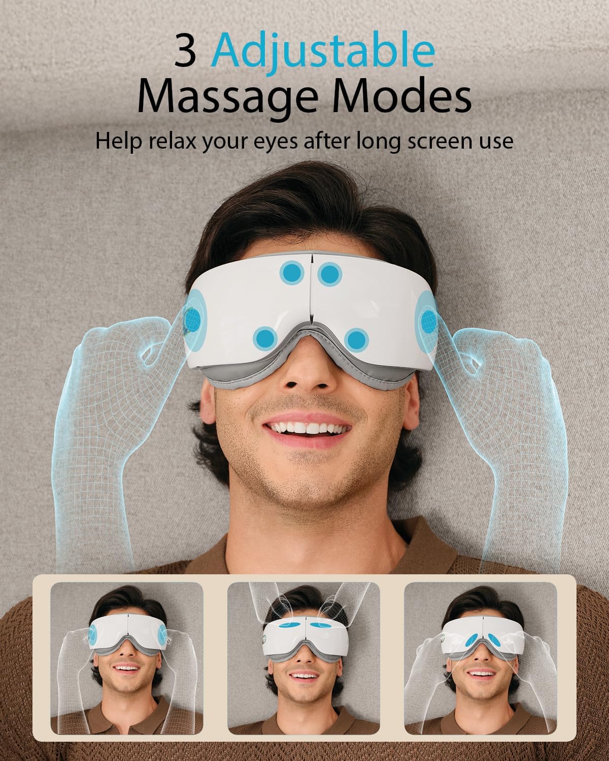 SKG Heated Eye Massager with Heat & Compression, Ultra-Quiet Eye Mask Massager for Relaxation and Eye Strain Relief, Ideal Christmas Gift for Women and Men (ES500)