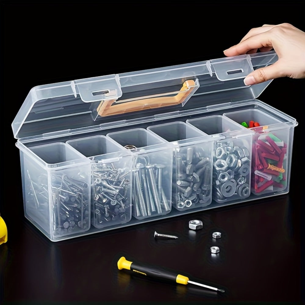 14-Piece Clear Parts Storage Organizer Set with Two Large Handled Boxes and 12 Small Divider Boxes