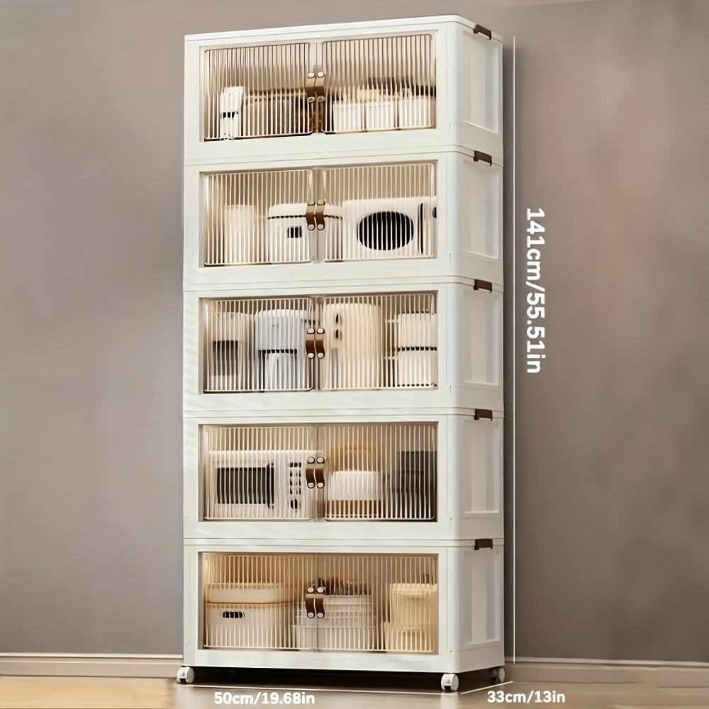 Lidded Storage Bins with Wheels – 2/3/4/5-Tier Dual-Opening Storage Organizer Box with Lid, Large Stackable Storage Container for Books, Kitchen, Bedroom & Closet Organization
