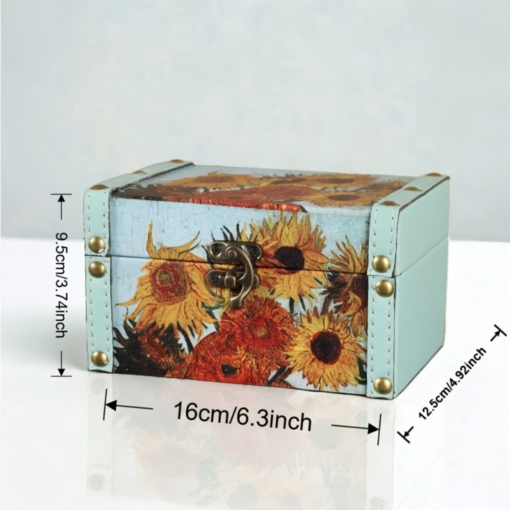 Wooden Storage Box with Lid Vintage Floral Design, Dust-Proof Decorative Trinket Box for Tabletop Jewelry Keepsake Organization
