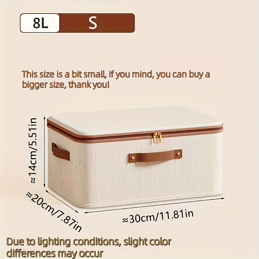 Foldable Storage Boxes with Lids 2-Pack, Large Linen Storage Baskets with Double Zippers & Leather Handles