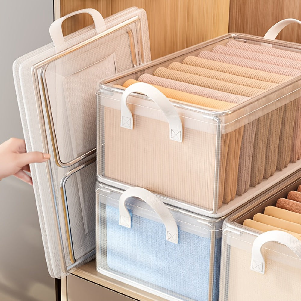 26L Foldable Storage Box Set with Steel Frame, Clear Panels and One- or Four-Piece Options
