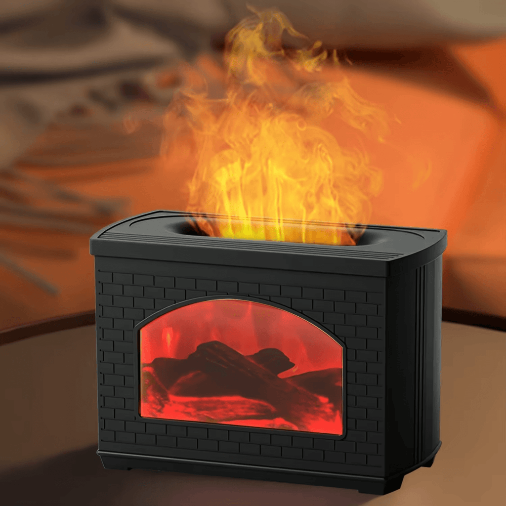 Brick Fireplace Ultrasonic Humidifying Essential Oil Diffuser – Realistic Fire Effect, Smart Auto Shut-Off