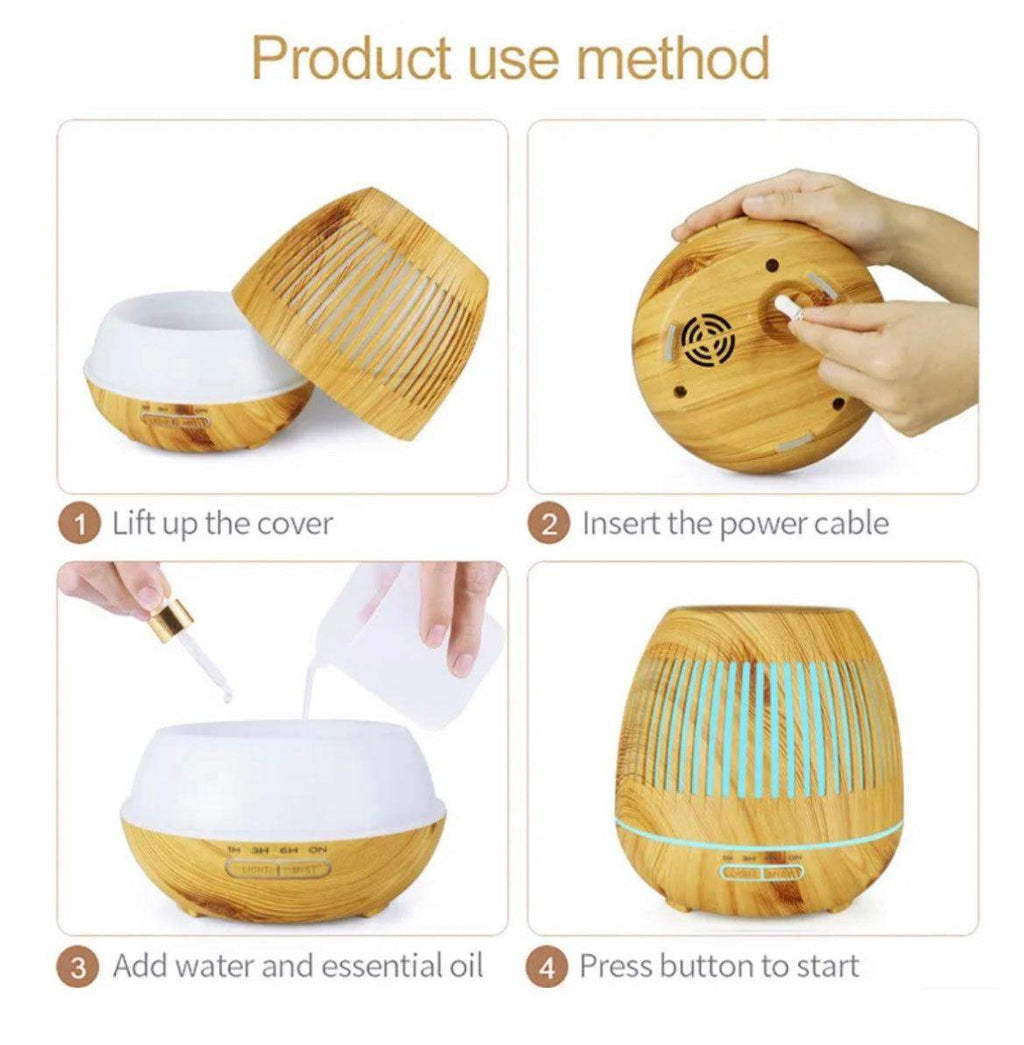 Wood Grain Drum Ultrasonic Humidifying Essential Oil Diffuser – Artisan Design, Net Ventilation, LED