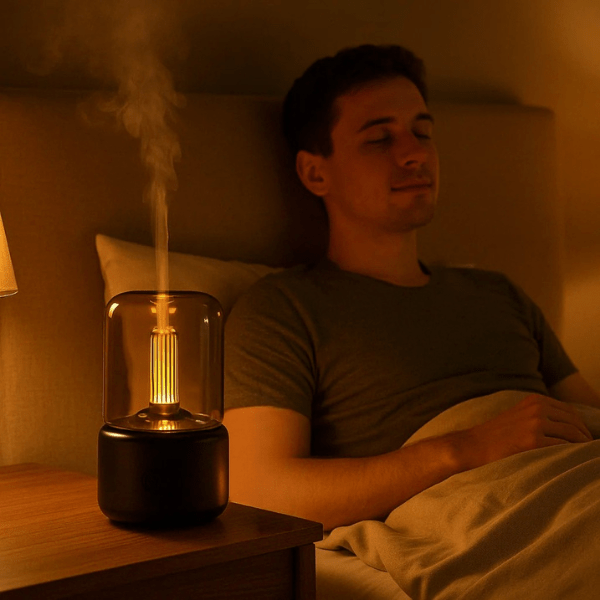 Candlelight Flame Ultrasonic Humidifying Essential Oil Diffuser – Amber Candlelight Glow, Auto Shut-Off