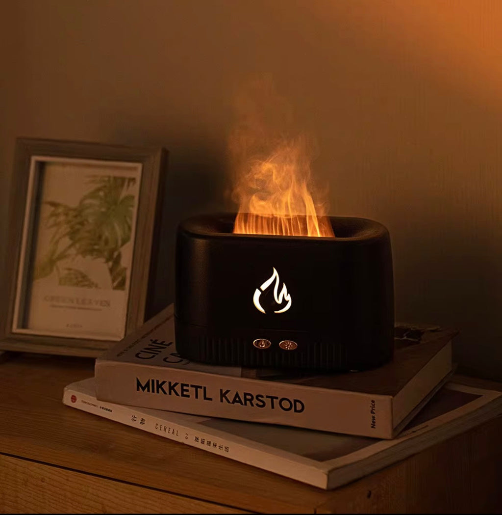 Classic Flame Ultrasonic Humidifying Essential Oil Diffuser – Fire Effect, Ultra-Quiet 20dB