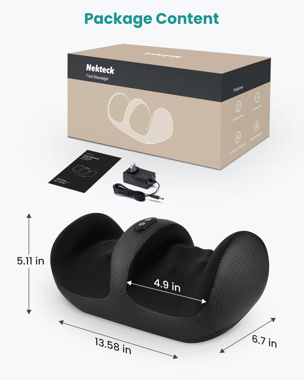 Nekteck Lightweight and Compact Shiatsu Foot Massager with Heat