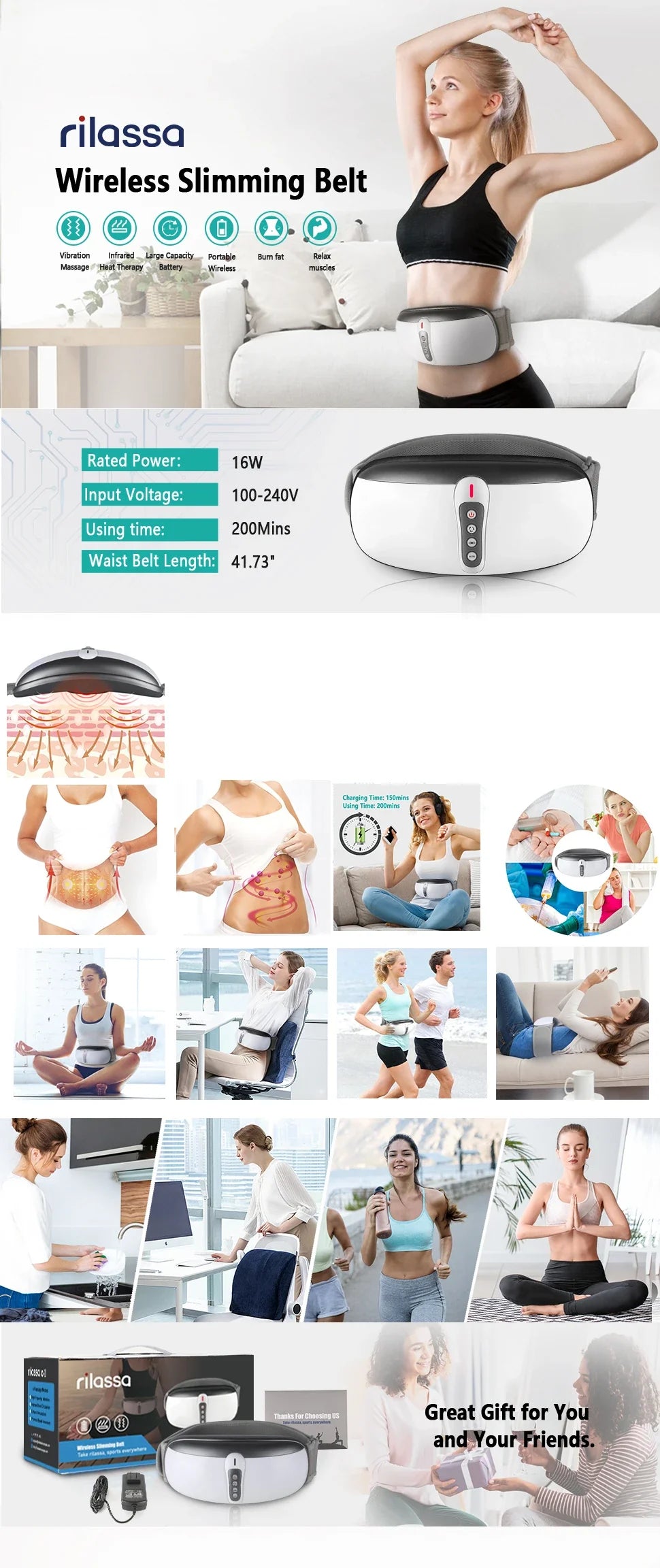 Wireless Slimming Belt Abdominal Massager with Heat