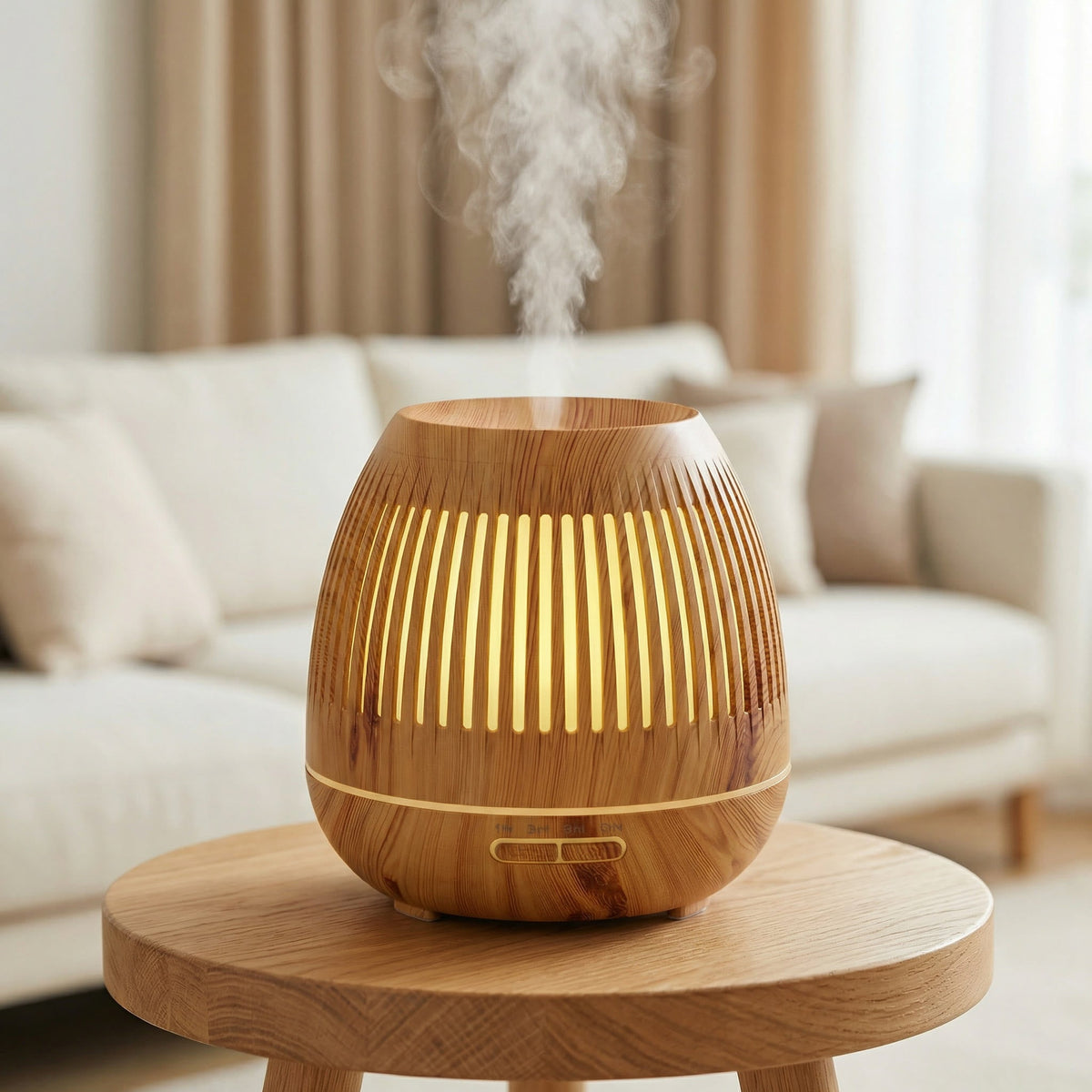 Wood Grain Drum Ultrasonic Humidifying Essential Oil Diffuser – Artisan Design, Net Ventilation, LED