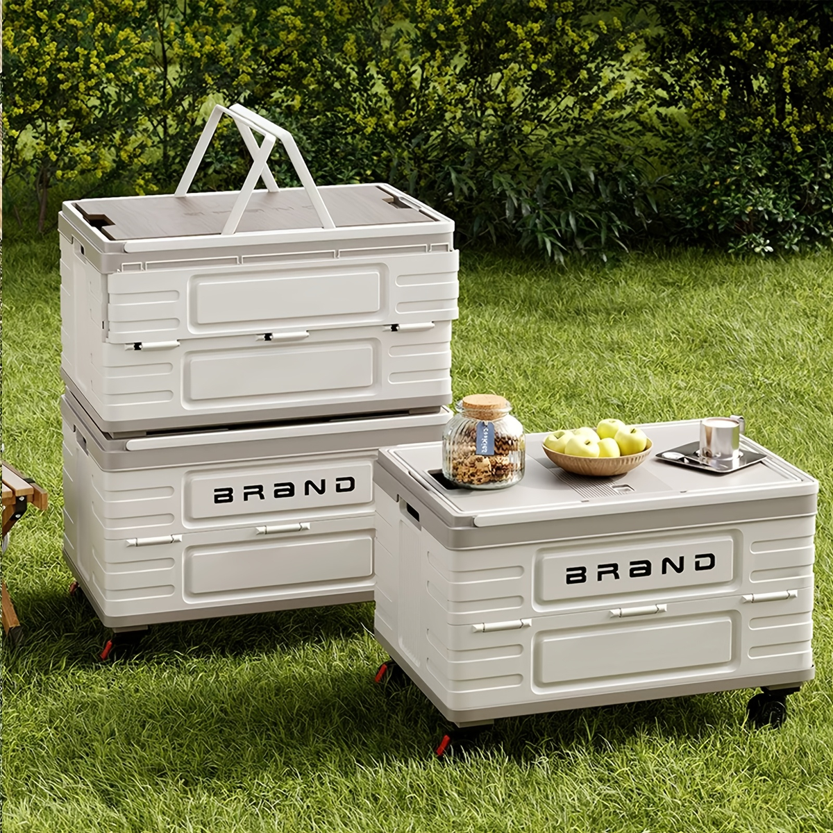 Collapsible Storage Bin with Lid and Handle 7.93Gal Foldable Plastic Crate Stackable Portable Tote Box for Camping Fishing Car RV Office Home Garage