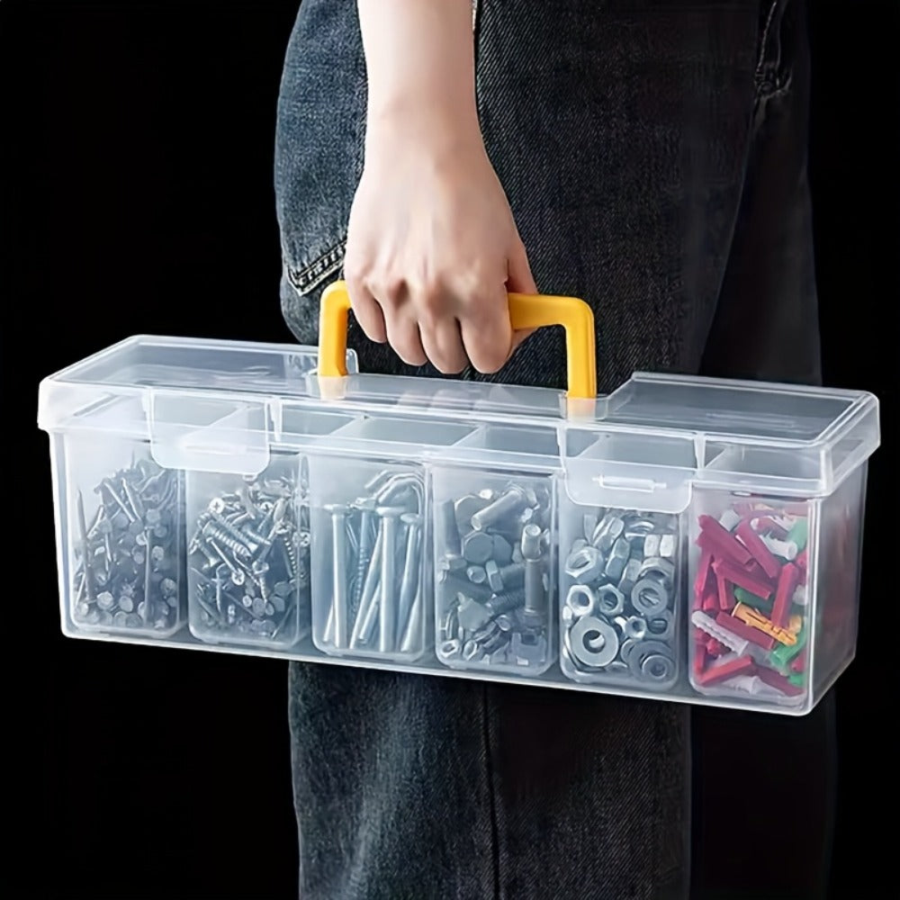 14-Piece Clear Parts Storage Organizer Set with Two Large Handled Boxes and 12 Small Divider Boxes