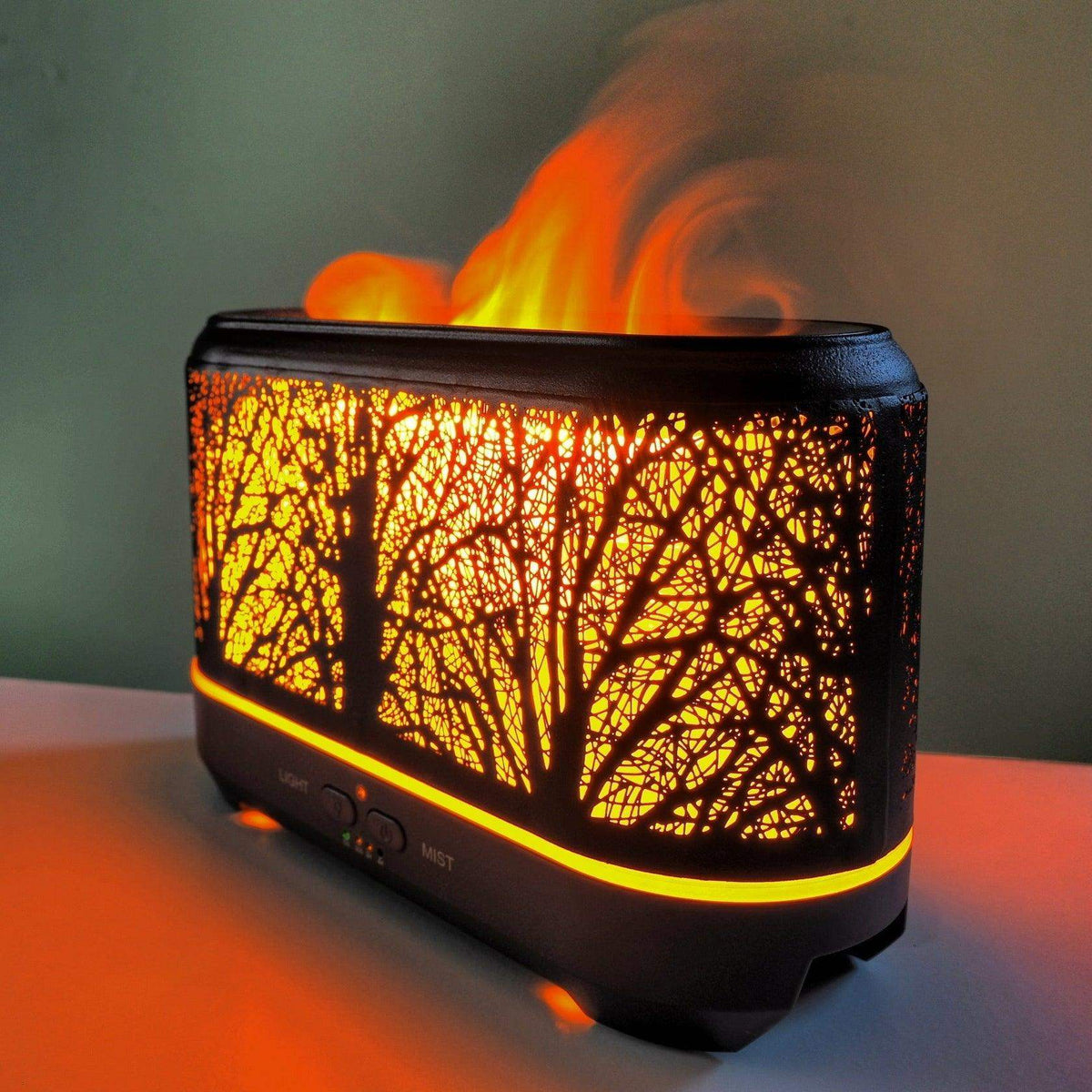 Forest Flame Ultrasonic Humidifying Essential Oil Diffuser – 200ml, Wood-Inspired Design, Under 35dB