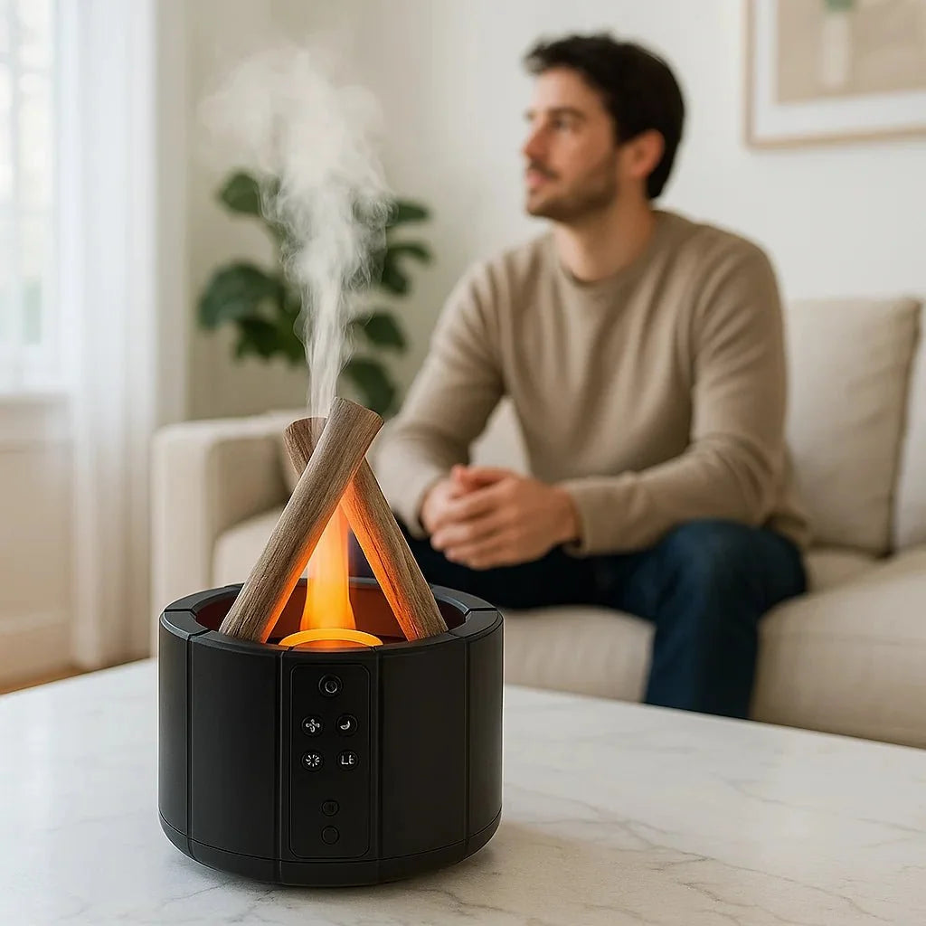Bonfire Flame Ultrasonic Humidifying Essential Oil Diffuser – 250ml, 18-Hour Runtime, Remote, Under 35dB