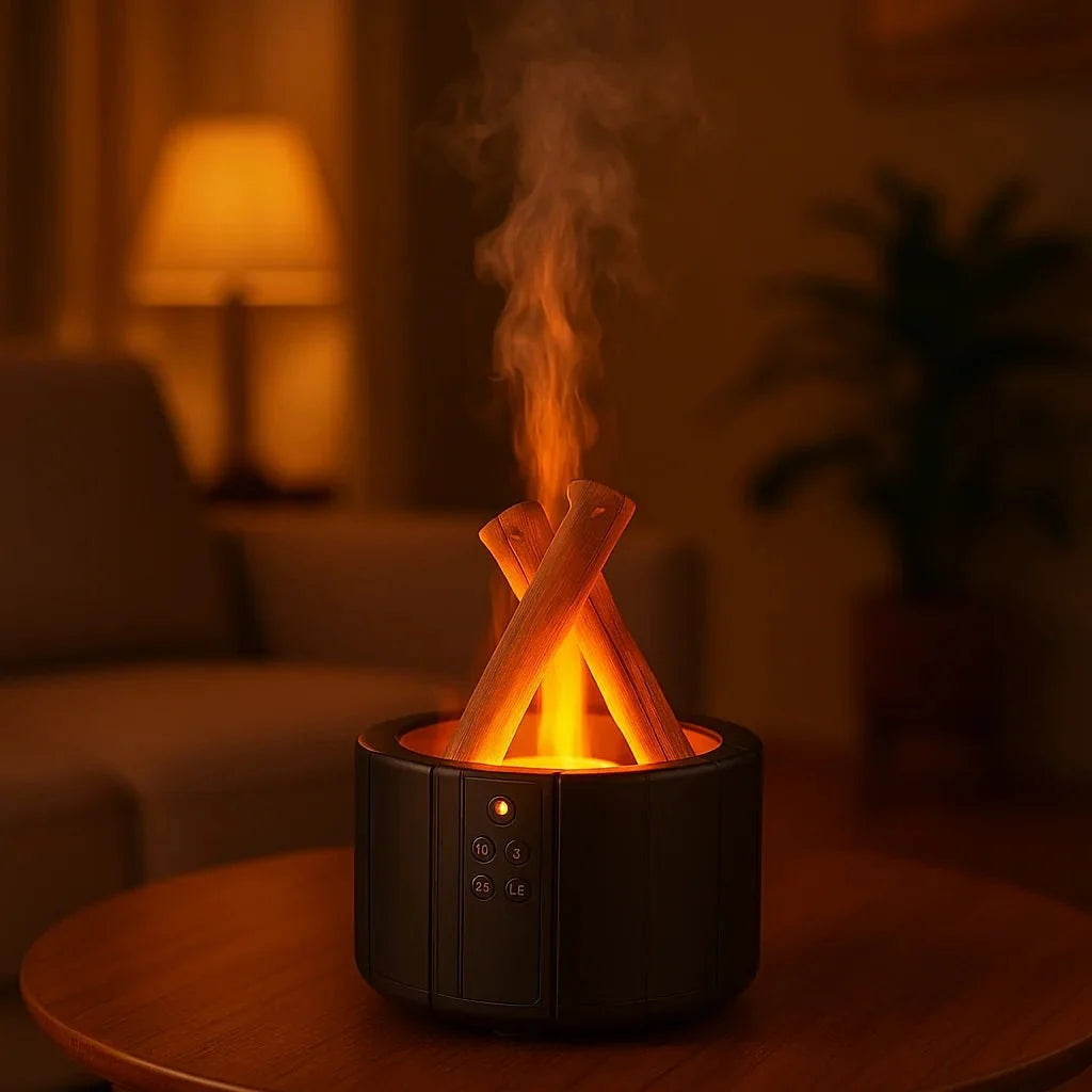 Bonfire Flame Ultrasonic Humidifying Essential Oil Diffuser – 250ml, 18-Hour Runtime, Remote, Under 35dB