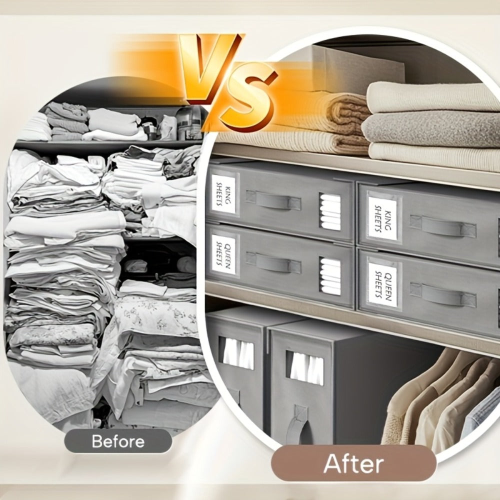 Four-Pack Bed Sheet Storage Boxes with Clear Windows, Labels and Oxford or Nonwoven Fabric Options