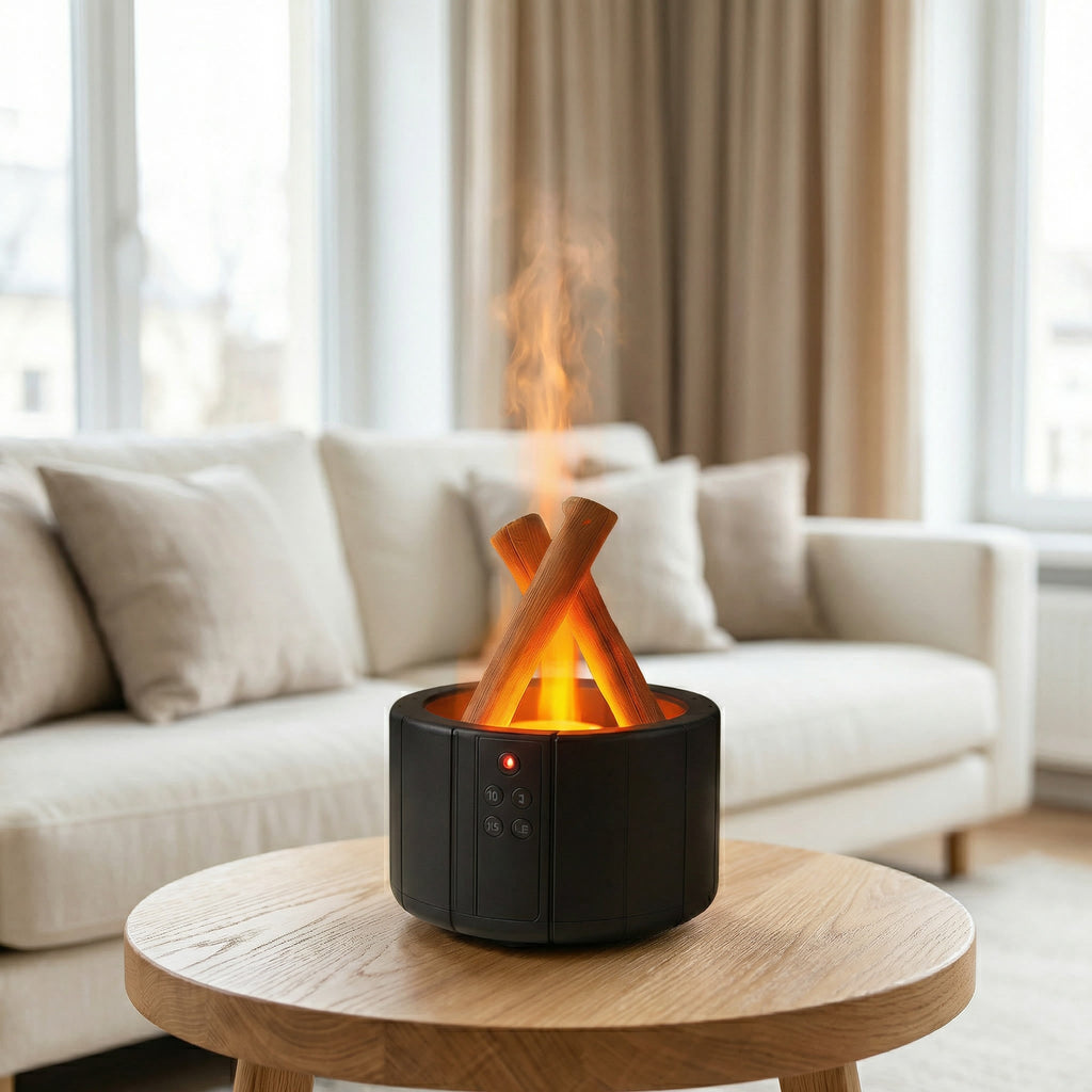 Bonfire Flame Ultrasonic Humidifying Essential Oil Diffuser – 250ml, 18-Hour Runtime, Remote, Under 35dB
