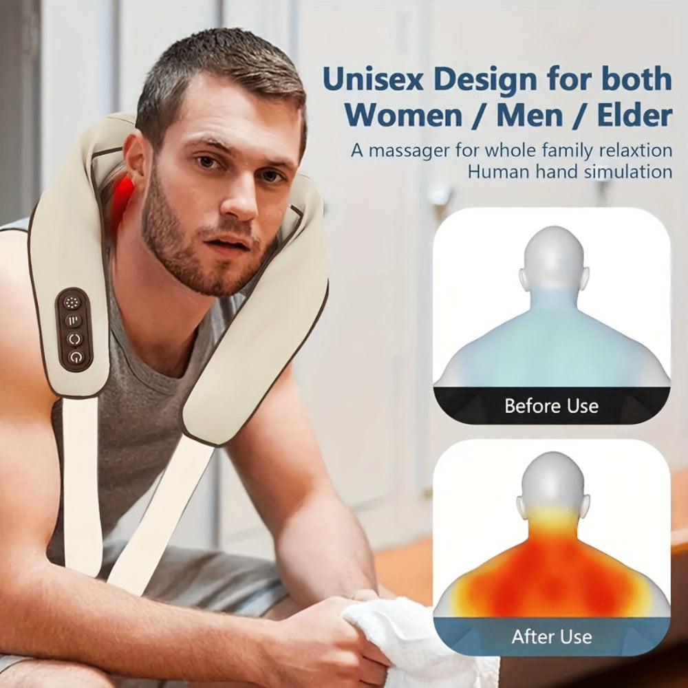Neck Massager Shiatsu with Heat – 6-Node Deep Kneading Wireless Massager for Neck, Shoulders & Trapezius Muscles | Hands-Free Electric Neck & Shoulder Massager with Heating Function