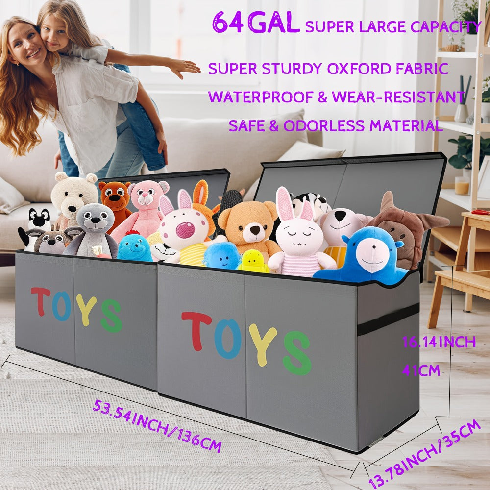 Collapsible Storage Box with Lids and Adjustable Dividers – 64 Gallon Extra Large Foldable Storage Bin Chest Organizer for Bedroom Closet Toys Clothes 54"x16"x14"
