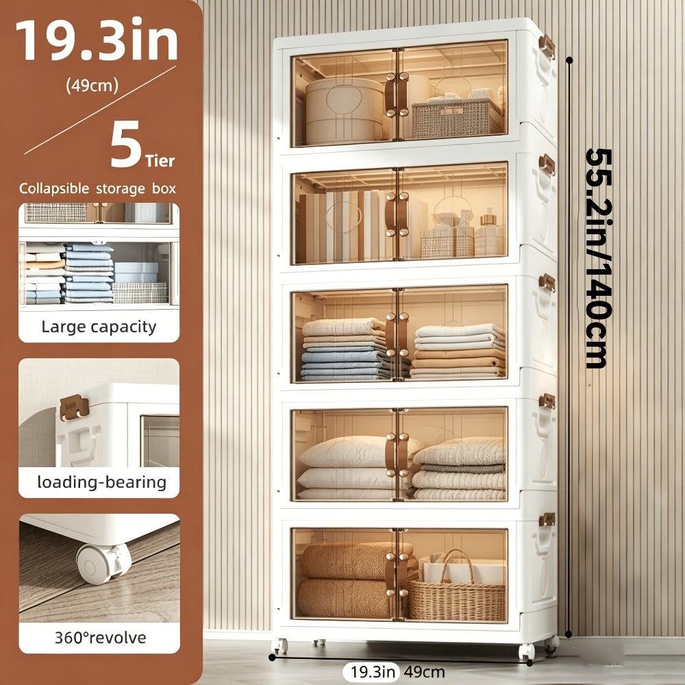 Lidded Storage Bins with Wheels – 2/3/4/5-Tier Dual-Opening Storage Organizer Box with Lid, Large Stackable Storage Container for Books, Kitchen, Bedroom & Closet Organization