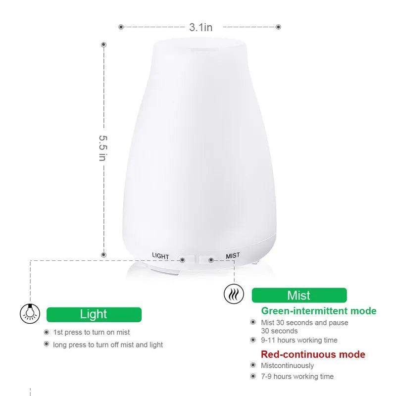 7-Color LED Ultrasonic Humidifying Essential Oil Diffuser – Remote Control, Cool Mist, Vase Design