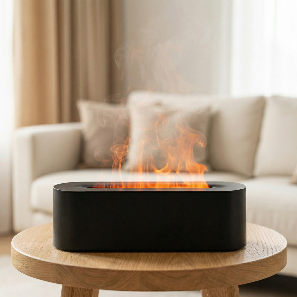 Sleek Warm Flame Ultrasonic Humidifying Essential Oil Diffuser – 150ml, Remote Control, 6-Hour Timer