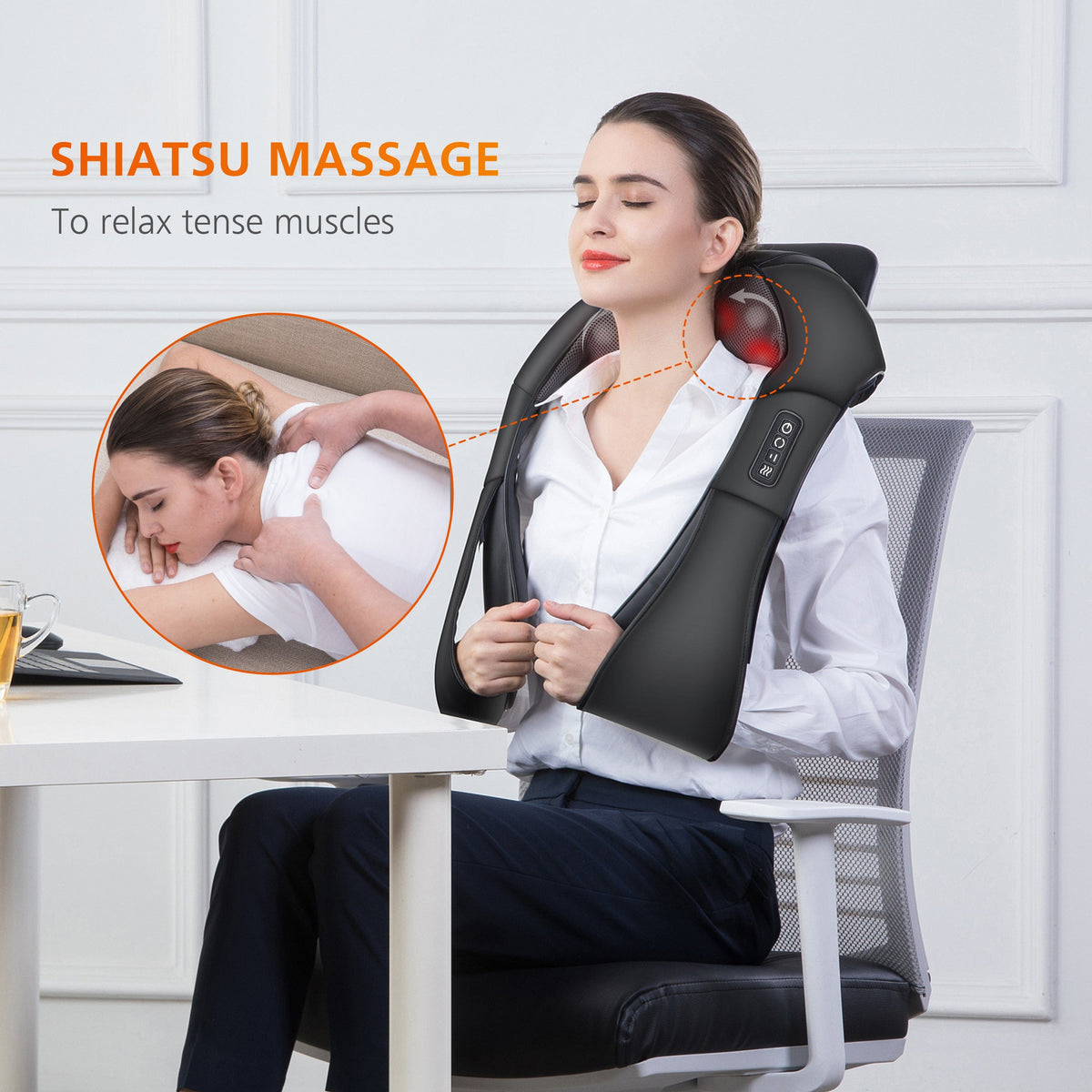 3D Shiatsu Neck & Shoulder Massager with Heat - Deep Kneading Massage Pillow