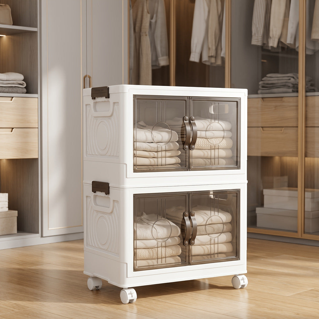 Lidded Storage Bins with Wheels – 2/3/4/5-Tier Dual-Opening Storage Organizer Box with Lid, Large Stackable Storage Container for Books, Kitchen, Bedroom & Closet Organization